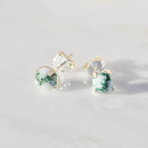 Hexagonal Tree Agate and Sterling Silver Earrings